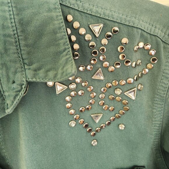 Vintage Monique Fashions Western Blouse, Oversized | 90's Teal Green Denim Shirt - Picture 5 of 12